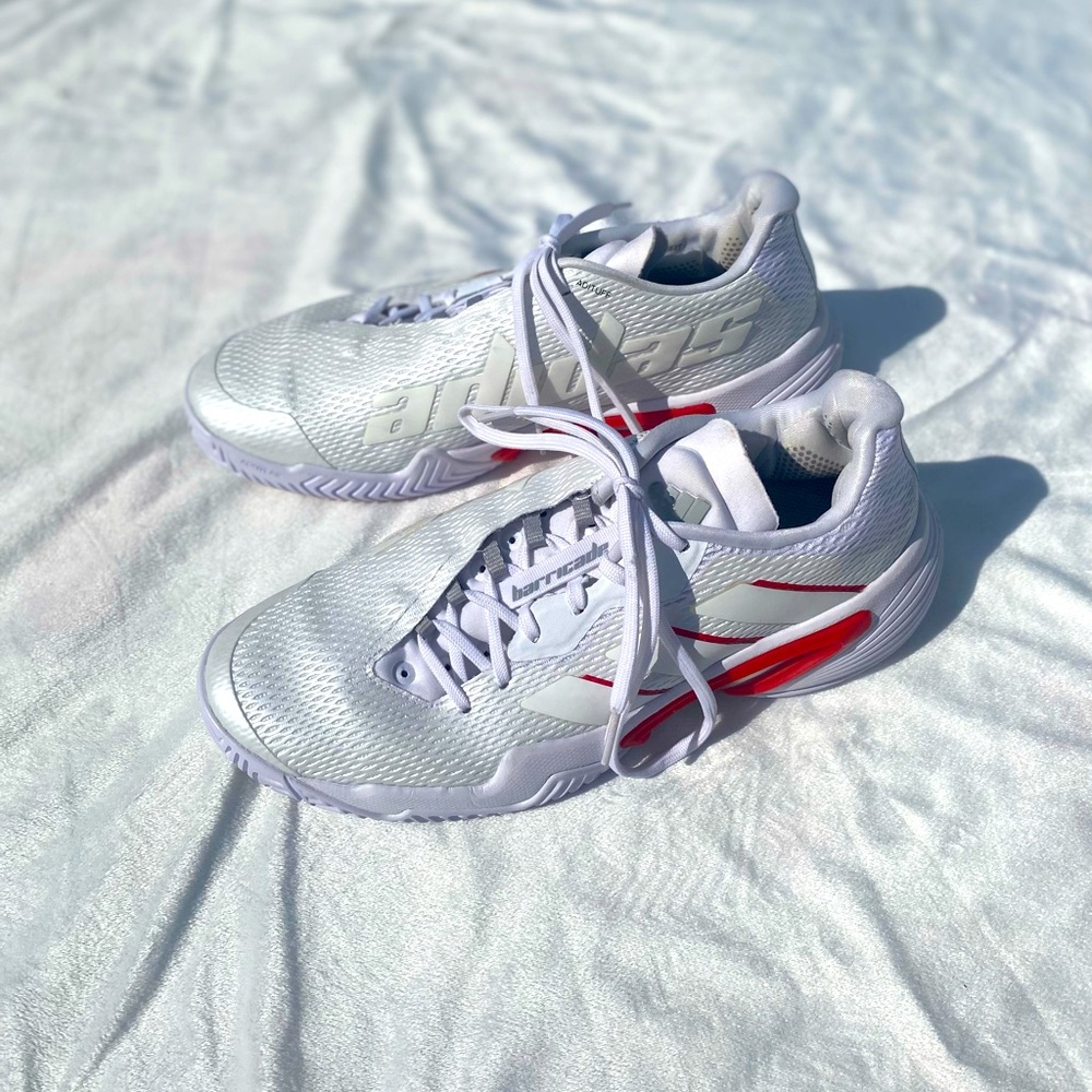 Adidas Silver and Red Athletic Shoes